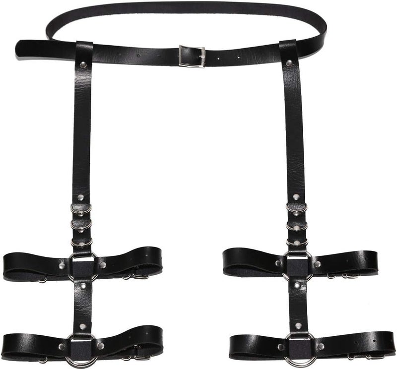 Adjustable Elastice 2 Rows Leather Leg Harness Garter Belt Punk Gothic Thigh Ring Garter
